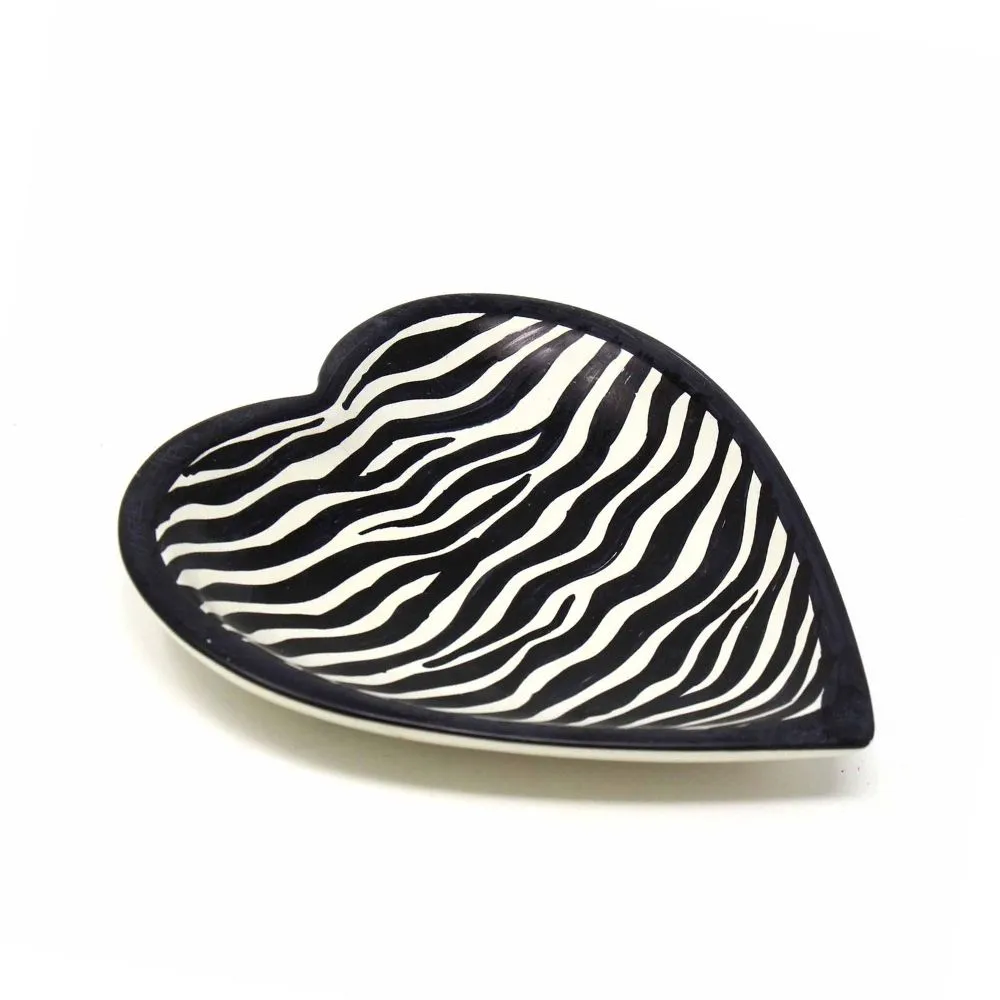 5-inch Soapstone Heart Shaped Dish Bowl - Zebra