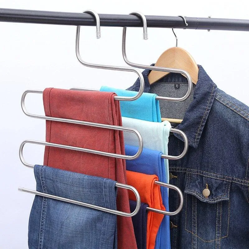 5-Layer Stainless Steel Pant Hanger for Enhanced Closet Organization