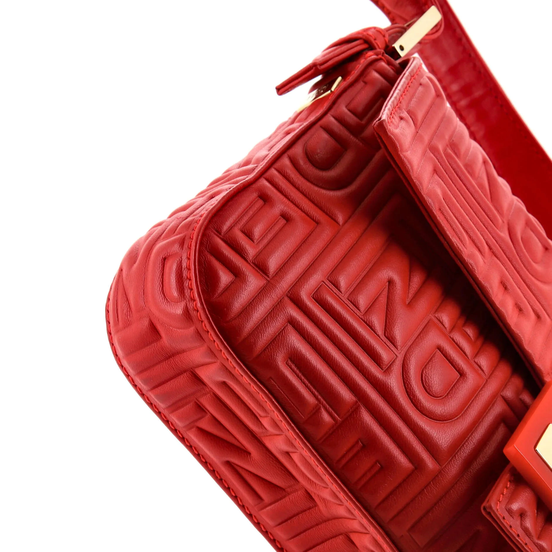 Baguette Bag Logo Embossed Leather Small