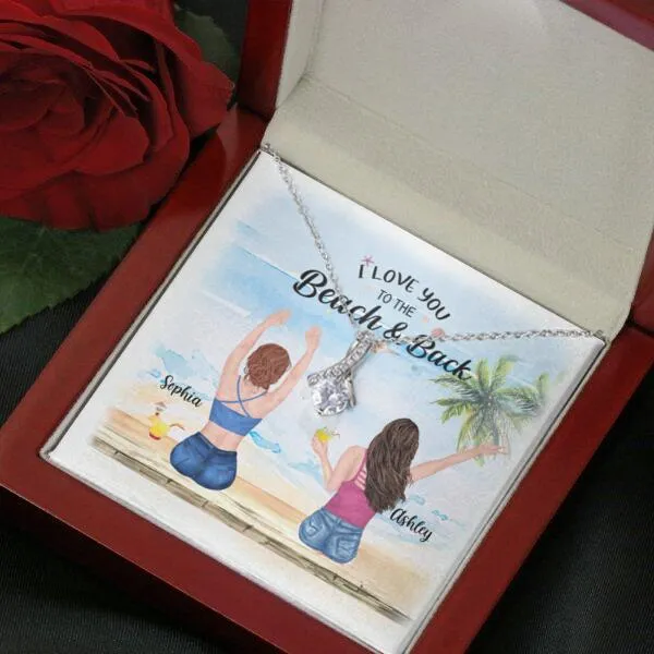 Besties Summer Beach Necklace With Personalized Message Card (9 Necklace Designs) - Name, Skin, Hair, Clothes, Drink, Background and Quote can be customized