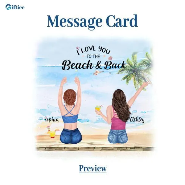 Besties Summer Beach Necklace With Personalized Message Card (9 Necklace Designs) - Name, Skin, Hair, Clothes, Drink, Background and Quote can be customized