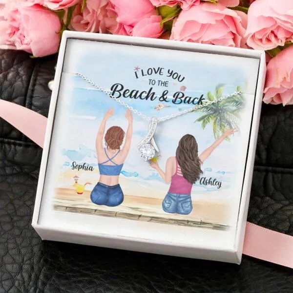 Besties Summer Beach Necklace With Personalized Message Card (9 Necklace Designs) - Name, Skin, Hair, Clothes, Drink, Background and Quote can be customized
