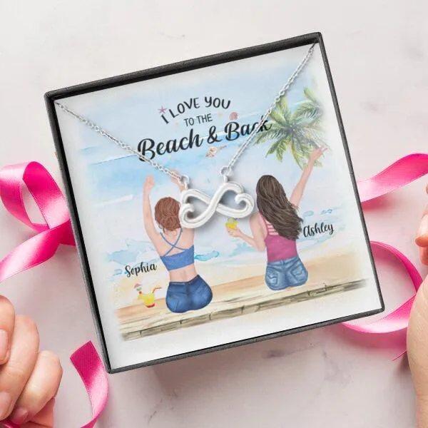 Besties Summer Beach Necklace With Personalized Message Card (9 Necklace Designs) - Name, Skin, Hair, Clothes, Drink, Background and Quote can be customized
