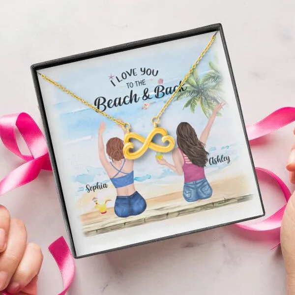 Besties Summer Beach Necklace With Personalized Message Card (9 Necklace Designs) - Name, Skin, Hair, Clothes, Drink, Background and Quote can be customized