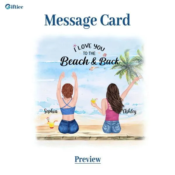 Besties Summer Beach Necklace With Personalized Message Card (9 Necklace Designs) - Name, Skin, Hair, Clothes, Drink, Background and Quote can be customized