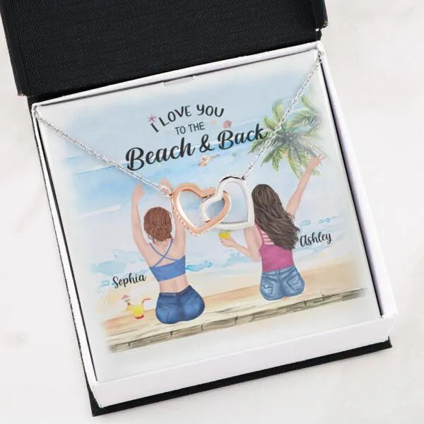 Besties Summer Beach Necklace With Personalized Message Card (9 Necklace Designs) - Name, Skin, Hair, Clothes, Drink, Background and Quote can be customized