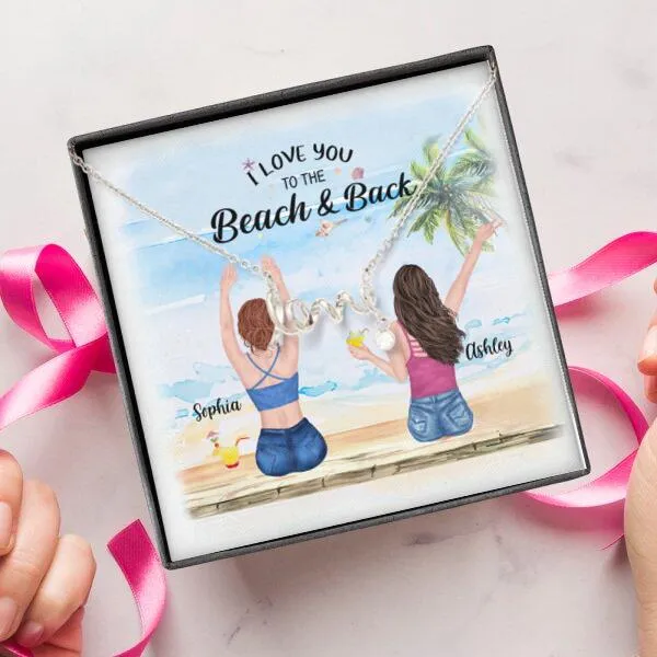 Besties Summer Beach Necklace With Personalized Message Card (9 Necklace Designs) - Name, Skin, Hair, Clothes, Drink, Background and Quote can be customized