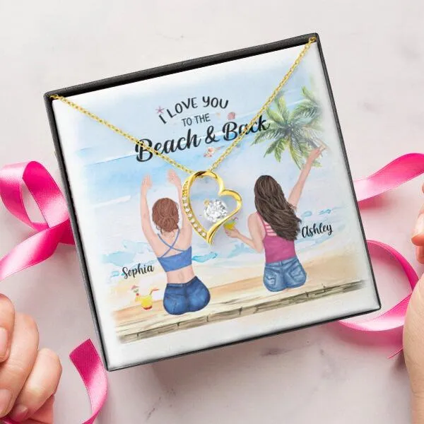 Besties Summer Beach Necklace With Personalized Message Card (9 Necklace Designs) - Name, Skin, Hair, Clothes, Drink, Background and Quote can be customized