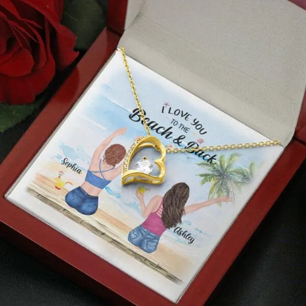 Besties Summer Beach Necklace With Personalized Message Card (9 Necklace Designs) - Name, Skin, Hair, Clothes, Drink, Background and Quote can be customized