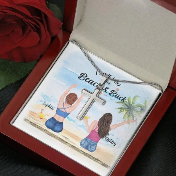Besties Summer Beach Necklace With Personalized Message Card (9 Necklace Designs) - Name, Skin, Hair, Clothes, Drink, Background and Quote can be customized