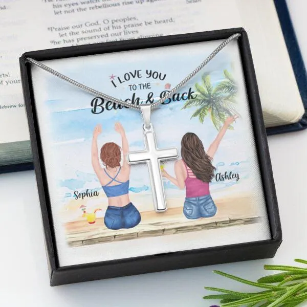 Besties Summer Beach Necklace With Personalized Message Card (9 Necklace Designs) - Name, Skin, Hair, Clothes, Drink, Background and Quote can be customized