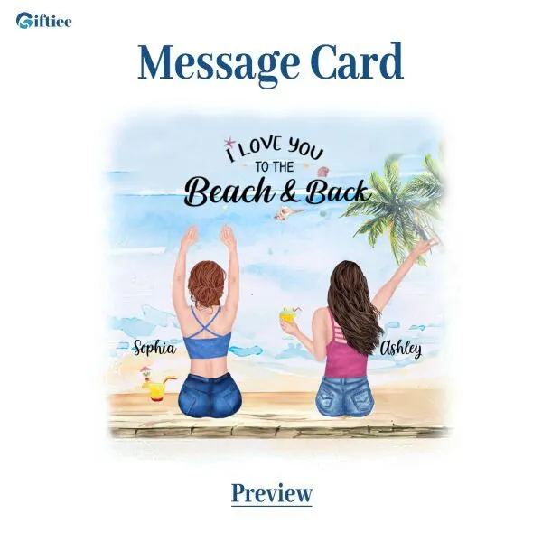 Besties Summer Beach Necklace With Personalized Message Card (9 Necklace Designs) - Name, Skin, Hair, Clothes, Drink, Background and Quote can be customized
