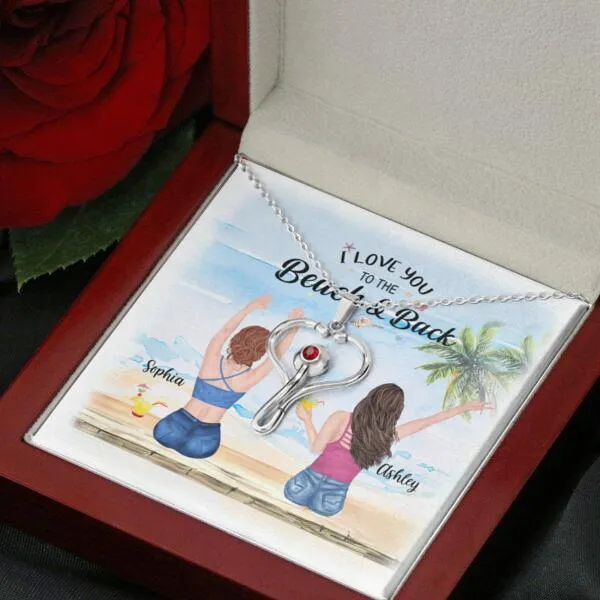 Besties Summer Beach Necklace With Personalized Message Card (9 Necklace Designs) - Name, Skin, Hair, Clothes, Drink, Background and Quote can be customized