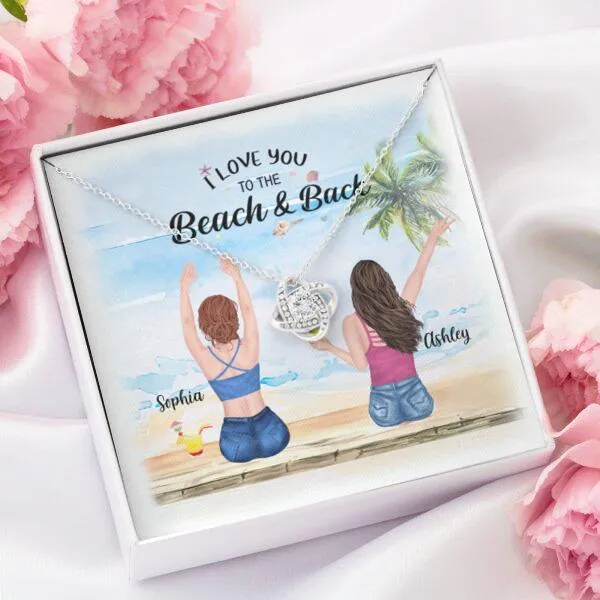 Besties Summer Beach Necklace With Personalized Message Card (9 Necklace Designs) - Name, Skin, Hair, Clothes, Drink, Background and Quote can be customized