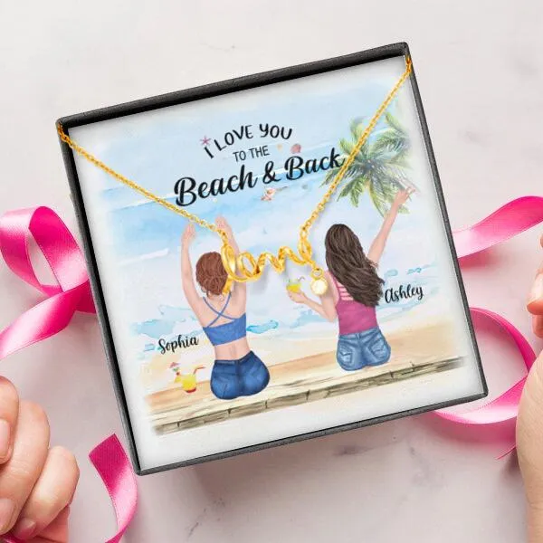 Besties Summer Beach Necklace With Personalized Message Card (9 Necklace Designs) - Name, Skin, Hair, Clothes, Drink, Background and Quote can be customized