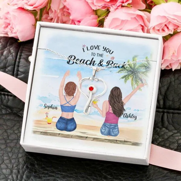 Besties Summer Beach Necklace With Personalized Message Card (9 Necklace Designs) - Name, Skin, Hair, Clothes, Drink, Background and Quote can be customized