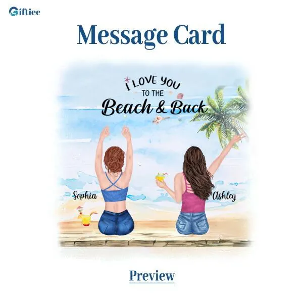 Besties Summer Beach Necklace With Personalized Message Card (9 Necklace Designs) - Name, Skin, Hair, Clothes, Drink, Background and Quote can be customized