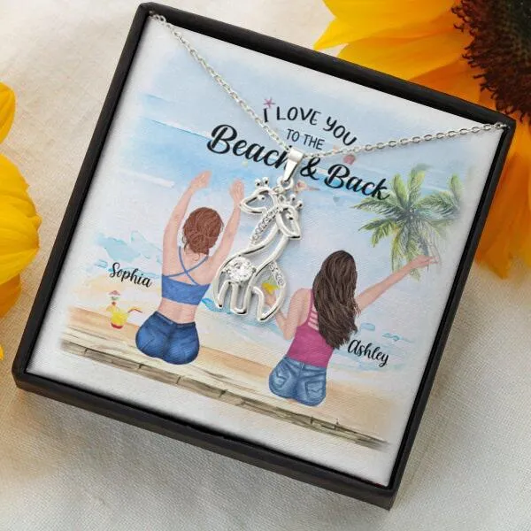 Besties Summer Beach Necklace With Personalized Message Card (9 Necklace Designs) - Name, Skin, Hair, Clothes, Drink, Background and Quote can be customized