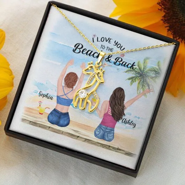 Besties Summer Beach Necklace With Personalized Message Card (9 Necklace Designs) - Name, Skin, Hair, Clothes, Drink, Background and Quote can be customized