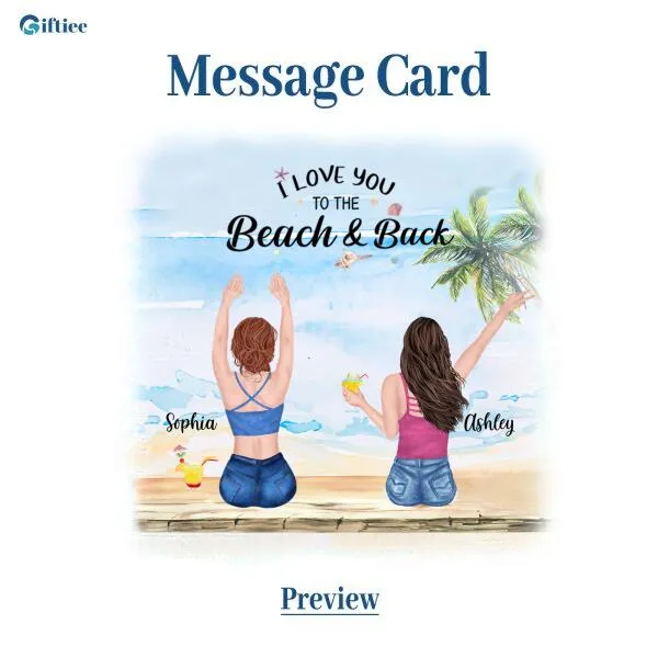 Besties Summer Beach Necklace With Personalized Message Card (9 Necklace Designs) - Name, Skin, Hair, Clothes, Drink, Background and Quote can be customized