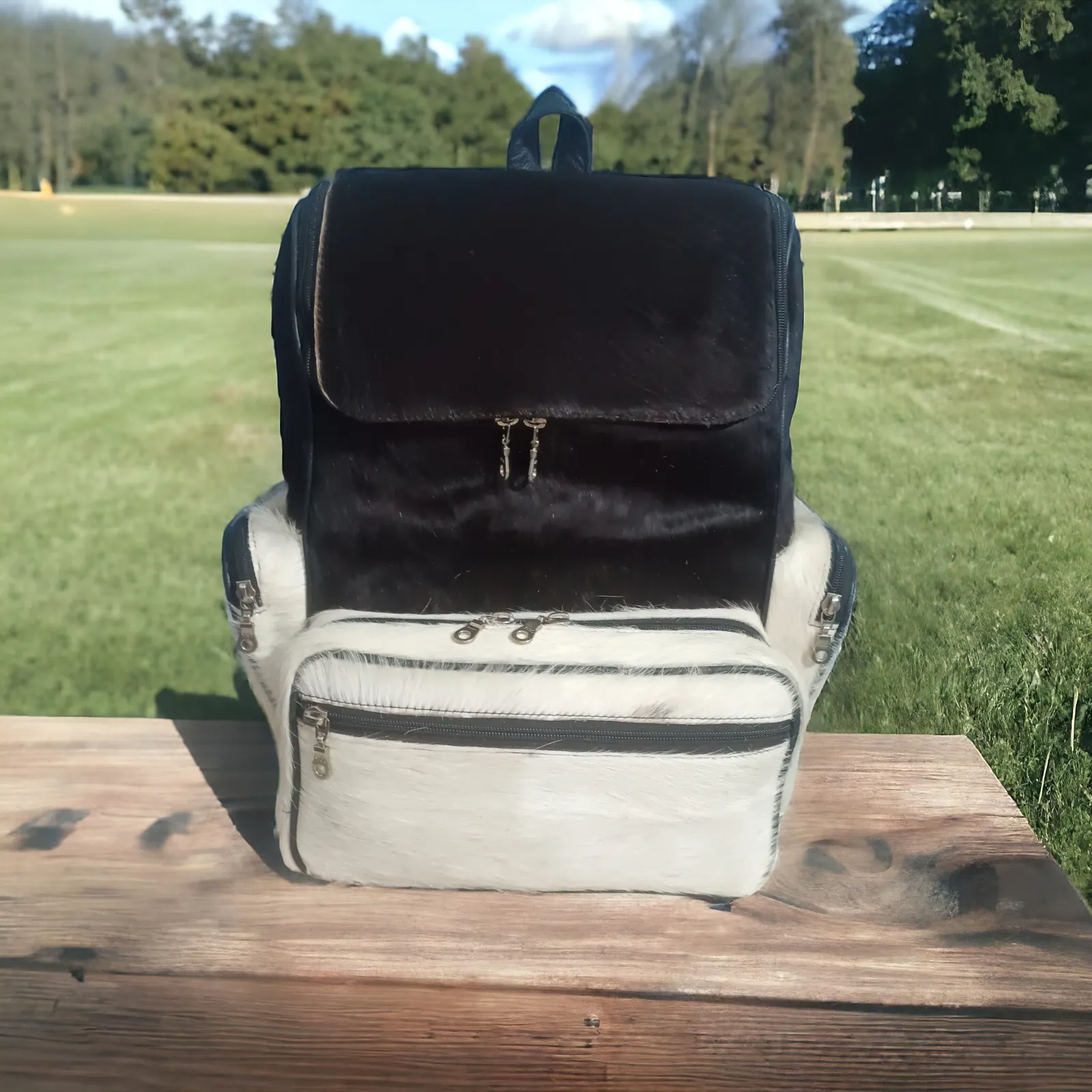 Cow Skin Backpack Black White