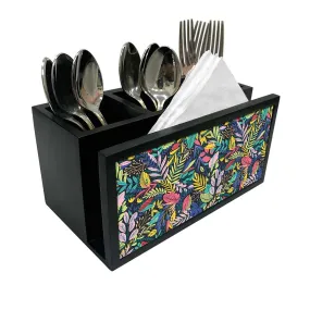 Cutlery Tissue Holder Napkin Stand -  Colorful Jungle Green Florals