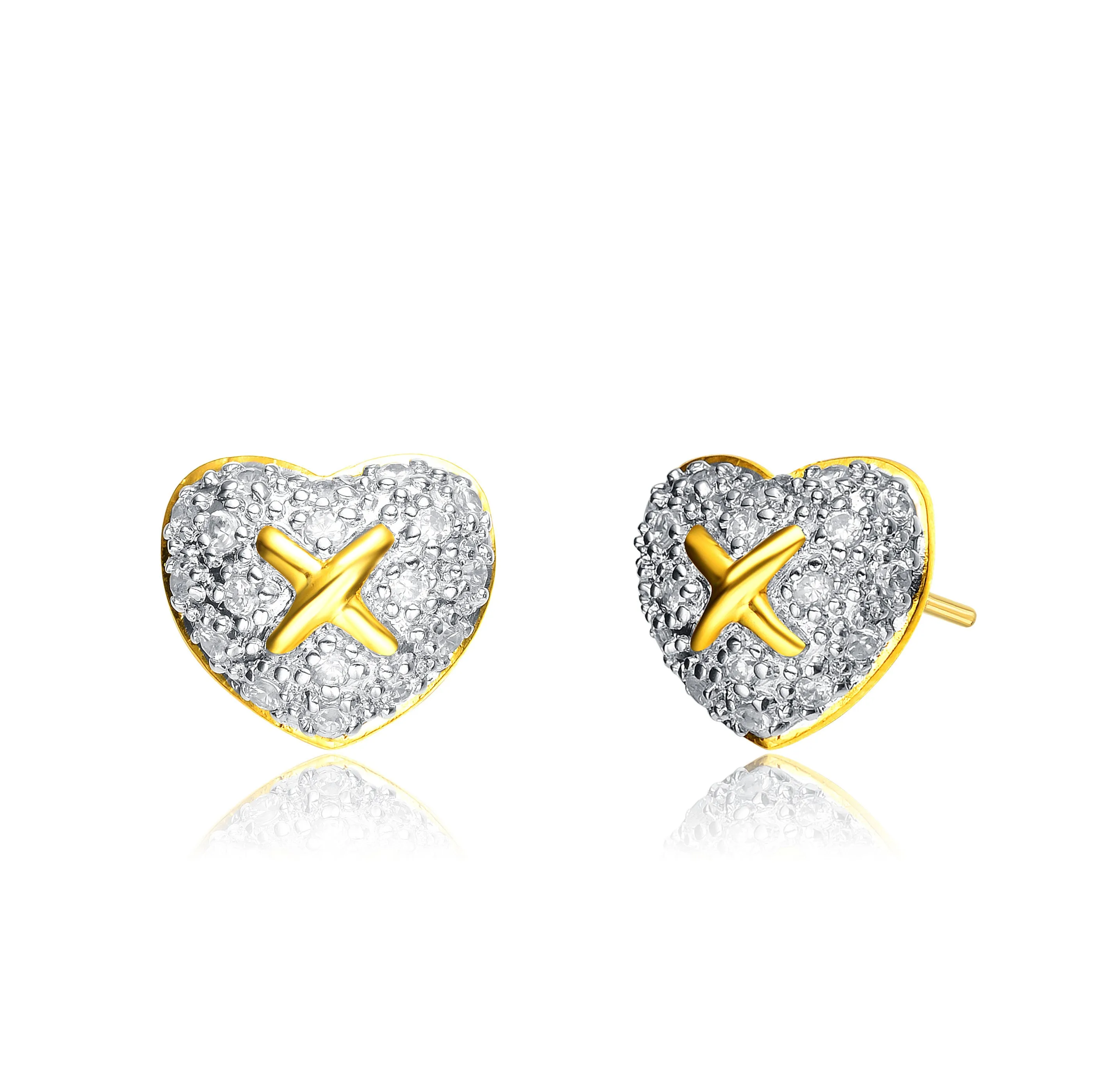 CZ Sterling Silver Gold Plated Heart Earrings