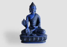 Dragon Carved Blue Color Resin Medicine Buddha Statue 5"