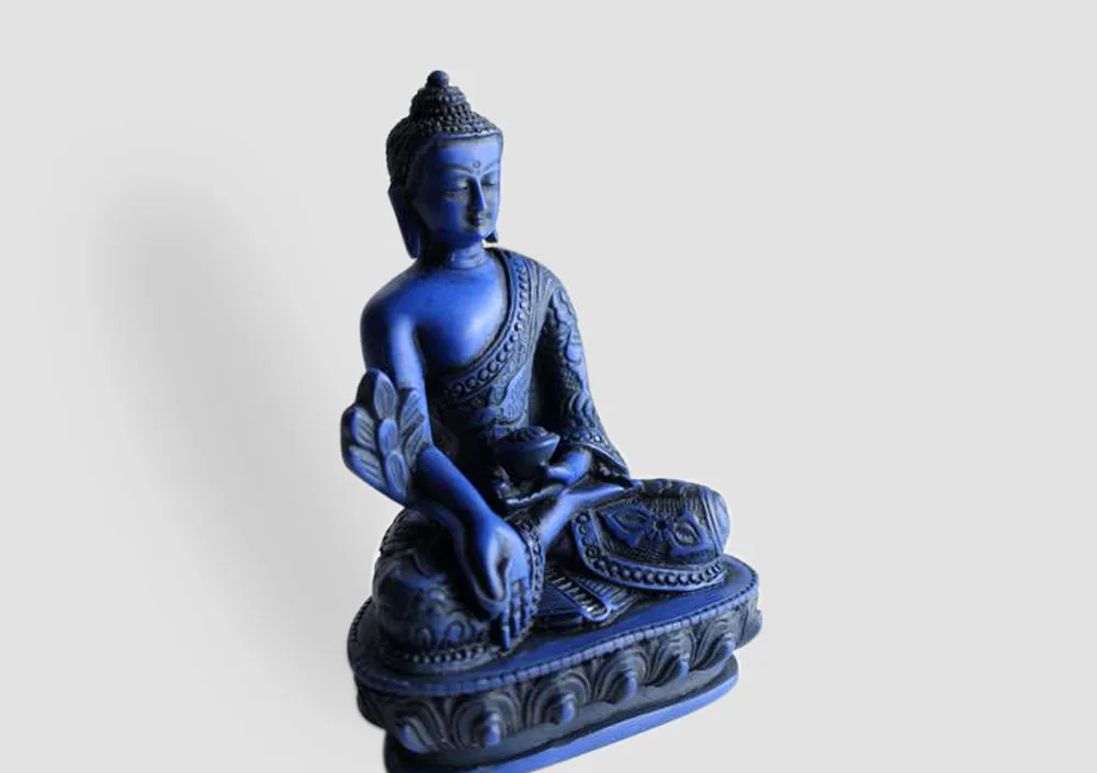 Dragon Carved Blue Color Resin Medicine Buddha Statue 5"