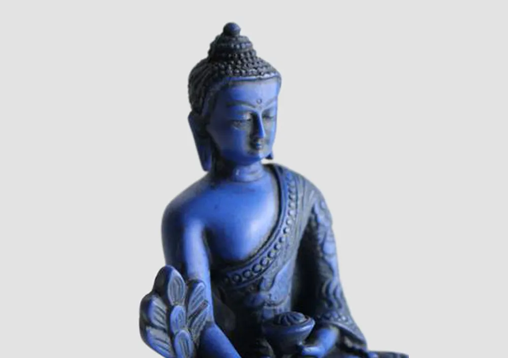 Dragon Carved Blue Color Resin Medicine Buddha Statue 5"