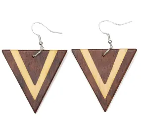 Dual-Tone Wood Triangle Earrings