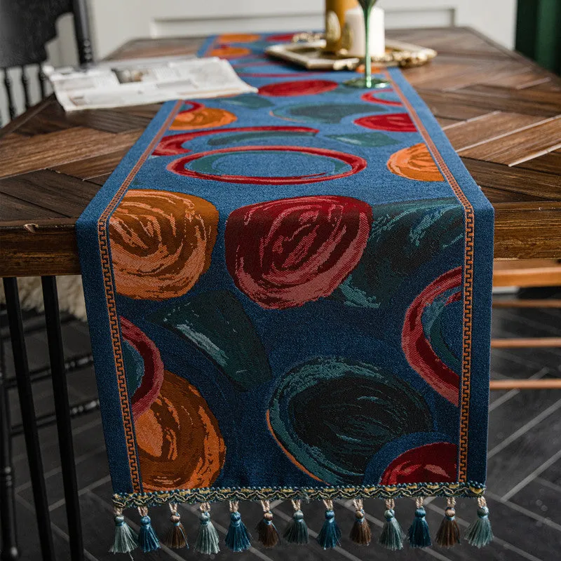 Jacquard Coloured Circle Tablecloth American Vintage Tablecloth Yarn Dyed Fringe Household Polyester Tablecloth