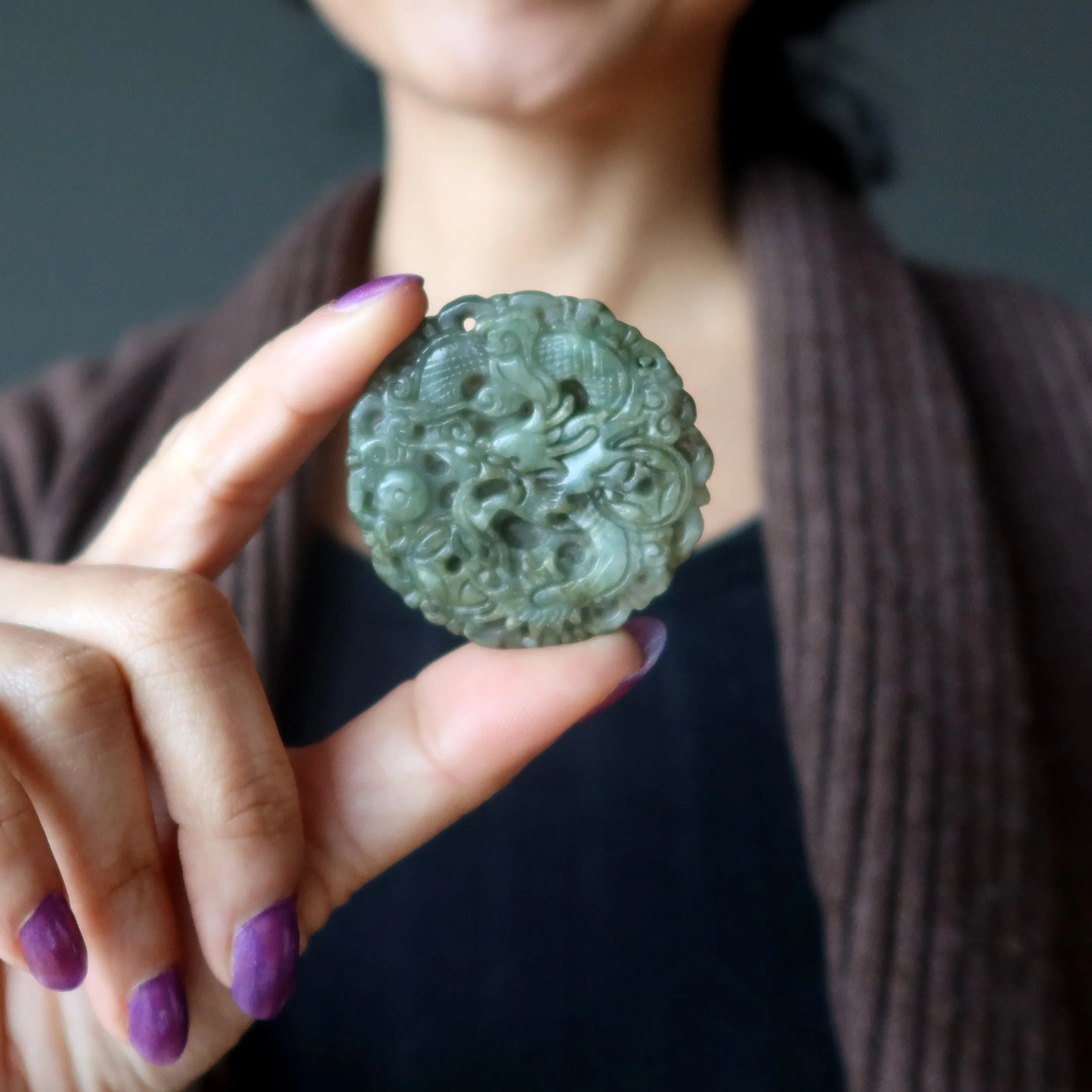 Jade Amulet Money Dragon Rich Beyond Reality Green Coin Pendant