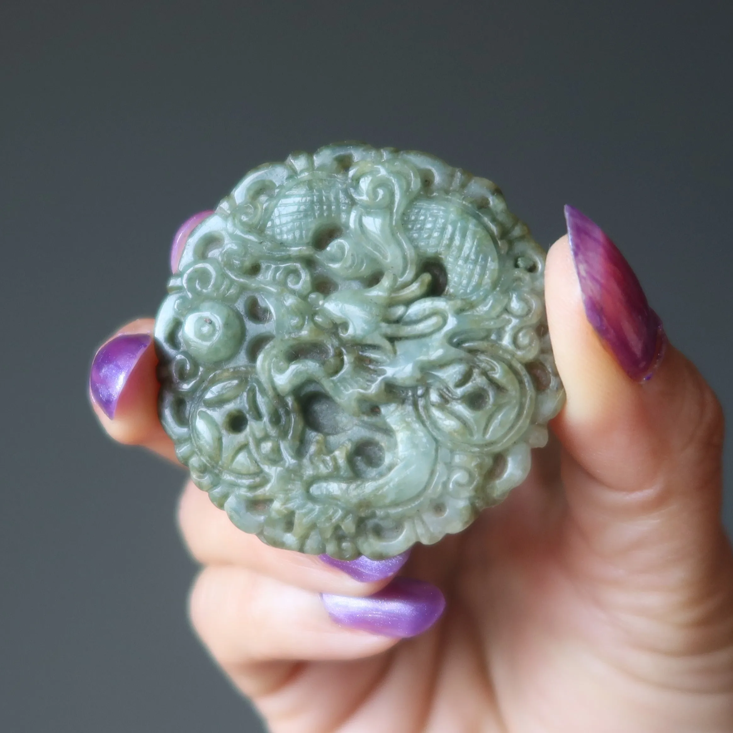 Jade Amulet Money Dragon Rich Beyond Reality Green Coin Pendant