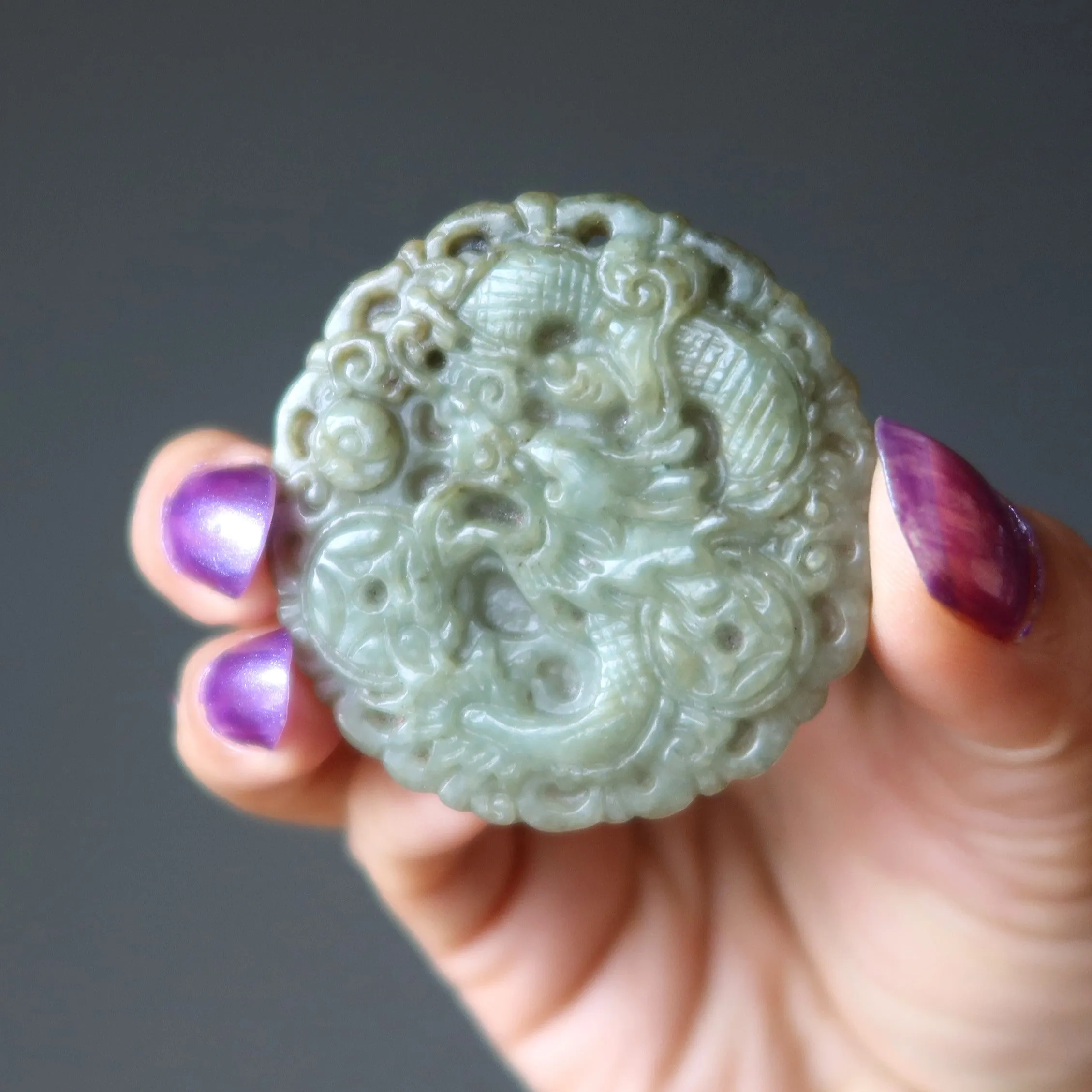 Jade Amulet Money Dragon Rich Beyond Reality Green Coin Pendant