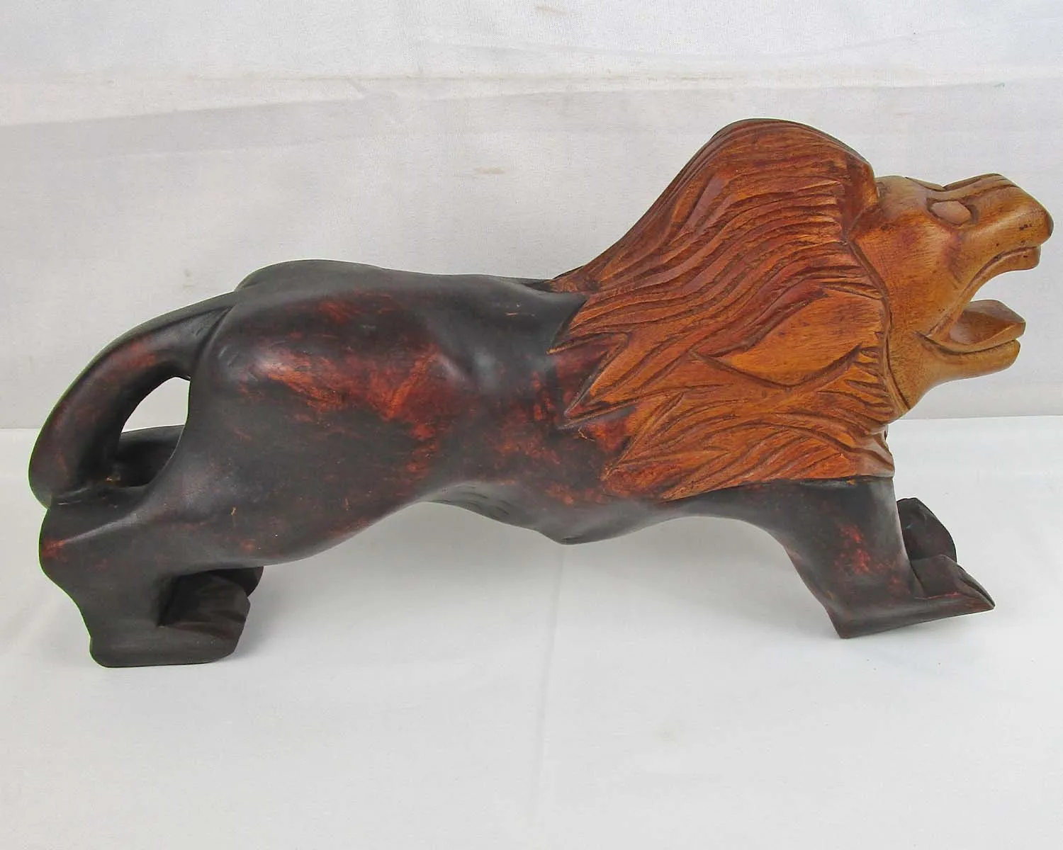 Large Hand Carved Wooden Lion Statue 1pc Vintage