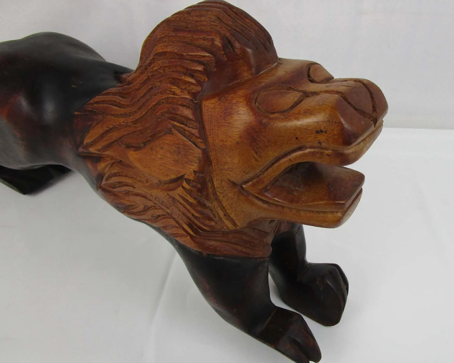 Large Hand Carved Wooden Lion Statue 1pc Vintage