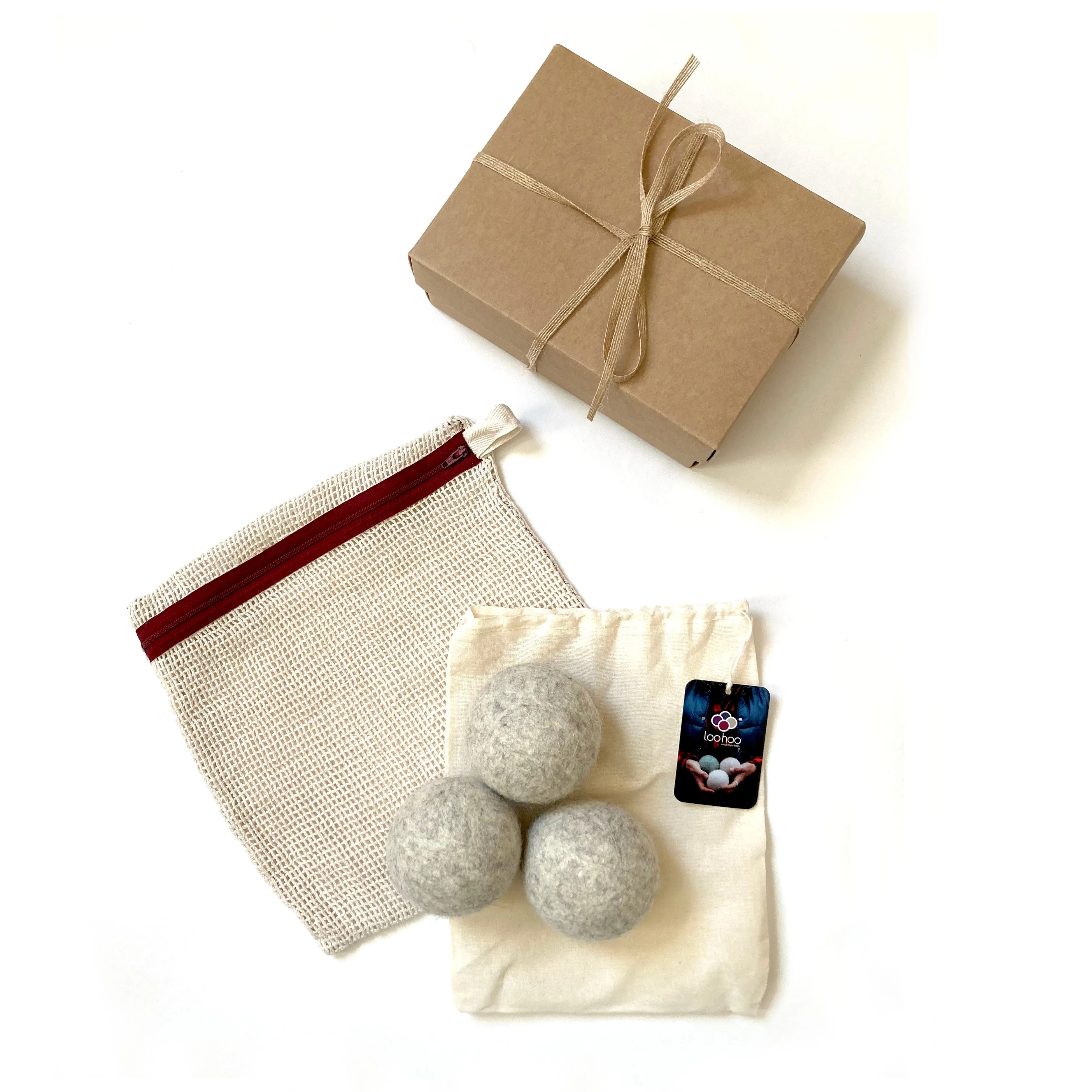 LooHoo Wool Dryer Balls Gift Set -  Natural Laundry