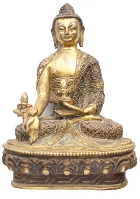 Medicine Buddha on a Lotus Healing Statue