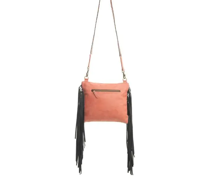 Millstone Fringed Hand-Tooled Bag in Pink S-9602