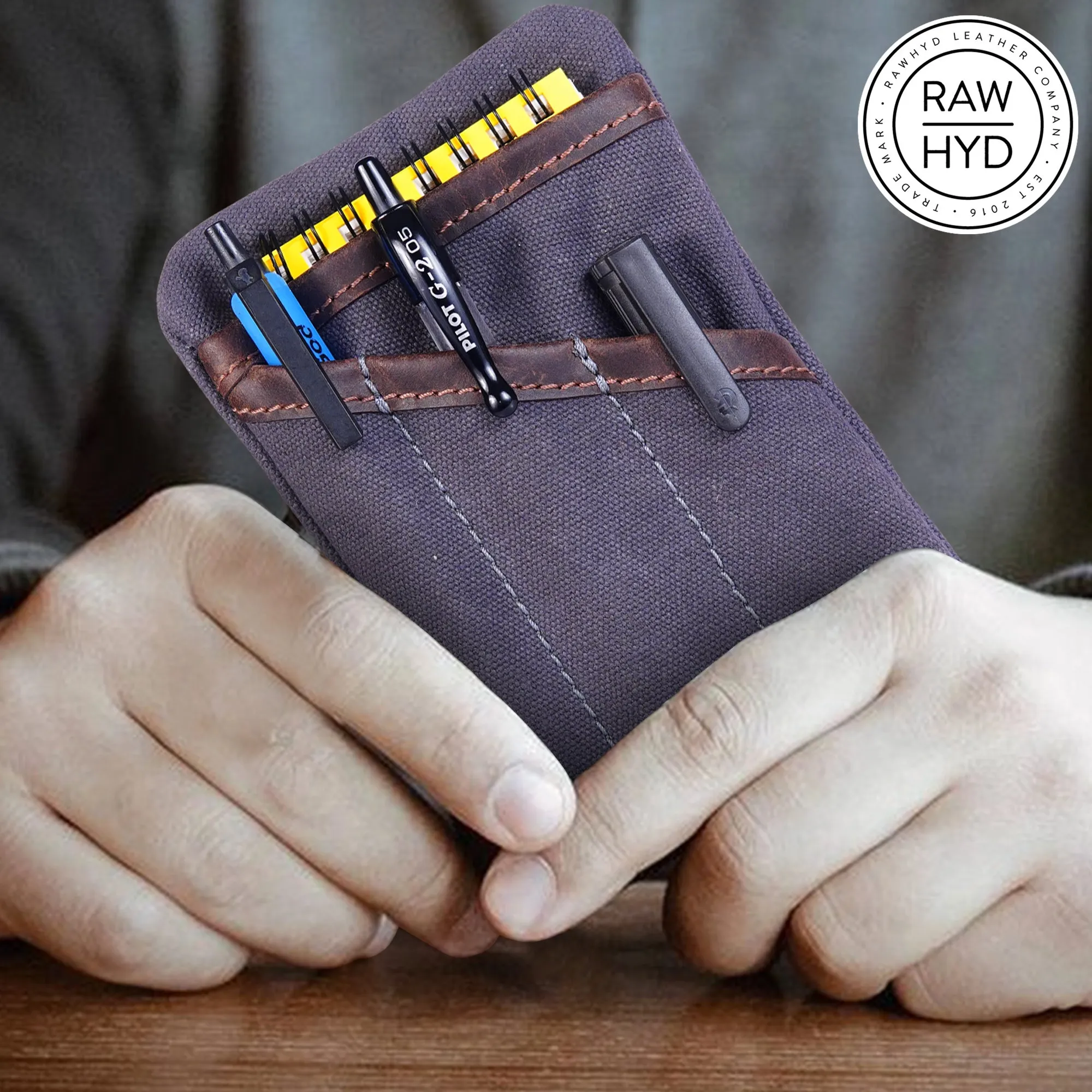 RAWHYD Waxed Canvas EDC Pocket Organizer with zipper pouch (6” x 4” x .5”)
