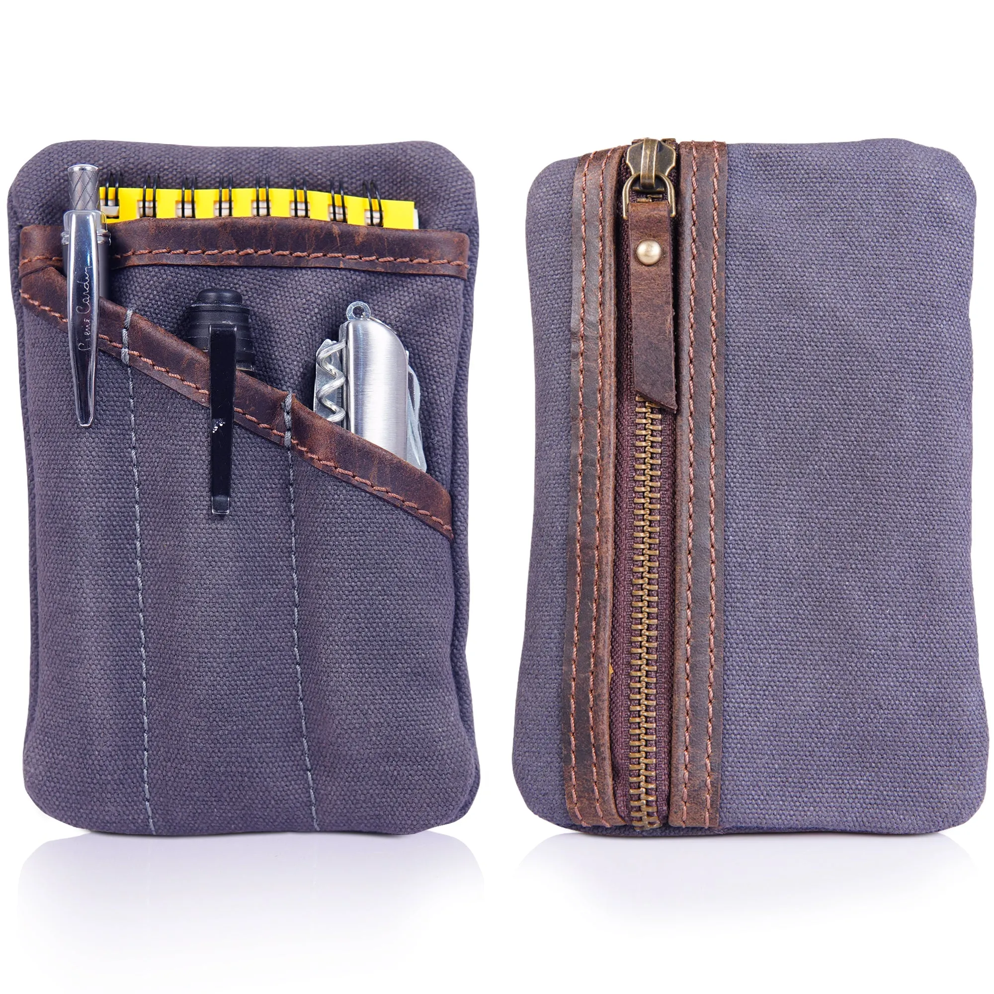 RAWHYD Waxed Canvas EDC Pocket Organizer with zipper pouch (6” x 4” x .5”)