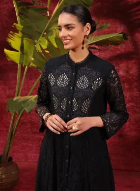 Sitara Black Embroidered Raschel Net Designer Kurta
