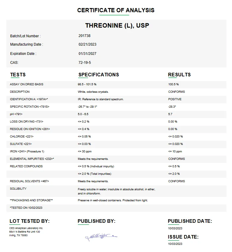 Threonine (L) USP For Compounding (API)