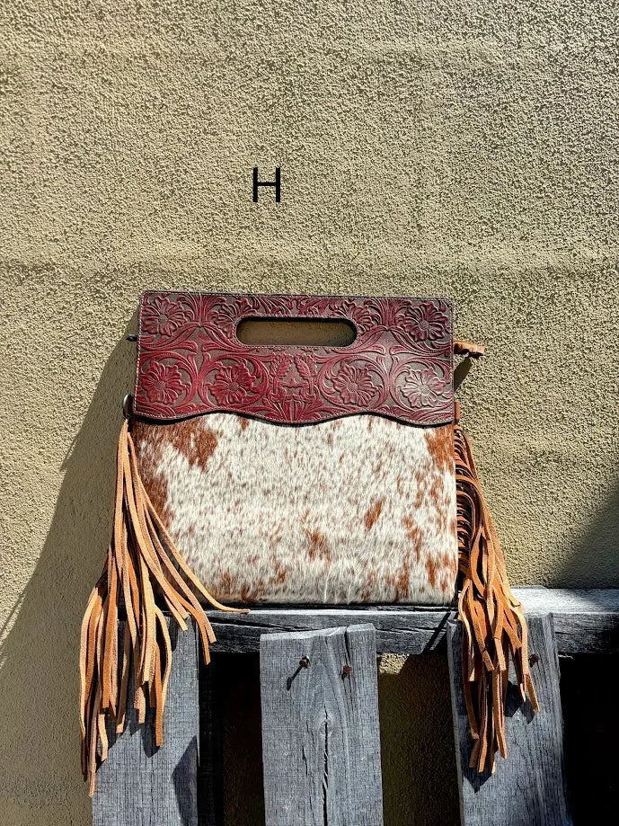 Top Notch Accessories 3074BR Brown Cowhide & Tooled Leather Purse